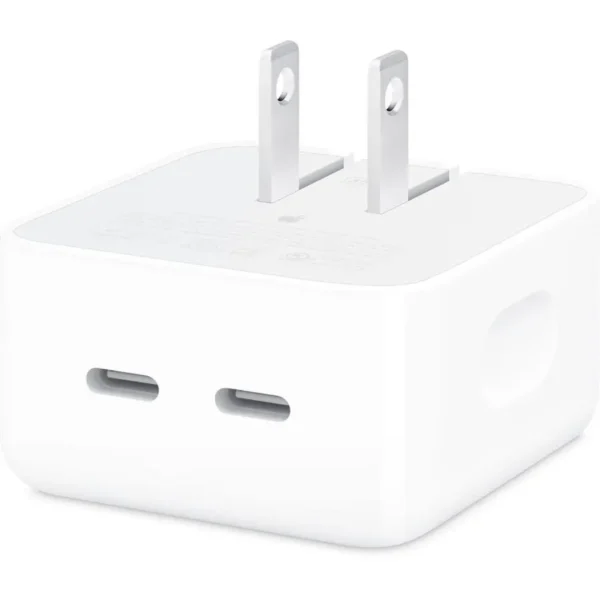 Apple 35W Dual USB-C Port Compact Power Adapter, Shared Charging, Travel-Friendly Design, White