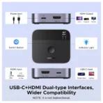 Ugreen USB-C and HDMI Switcher 2 In 1 Out 4K at 60Hz 55452 - Image 3