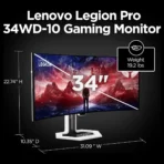Lenovo Legion Pro 34WD-10 Curved Gaming Monitor, 34" WQHD OLED 240Hz, 3440x1440, 0.03ms MPRT, AMD FreeSync Premium Pro, HDR TB400, KVM, USB-C, HDMI 2.1, DP 1.4, Raven Black - Image 3